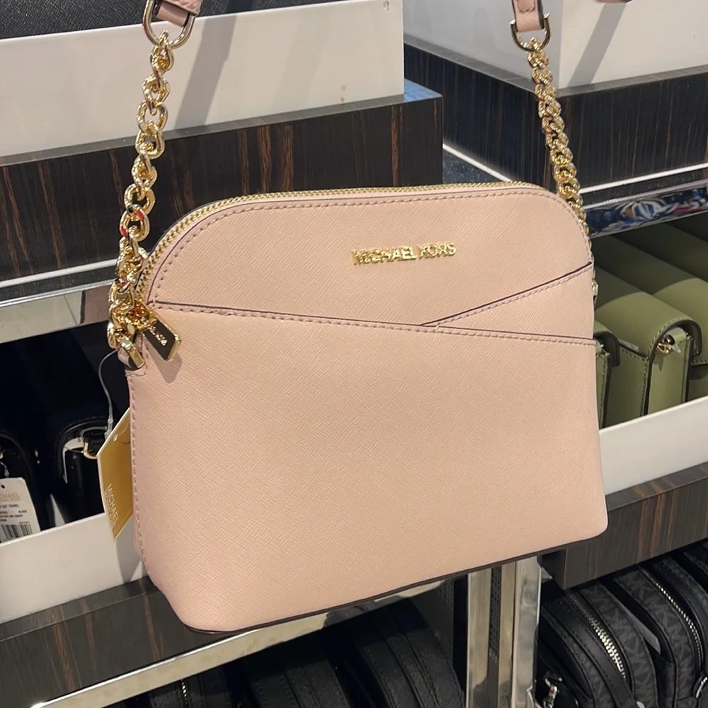 MICHAEL KORS Jet Set Travel Medium Dome Crossbody Bag Powder Blush NWT